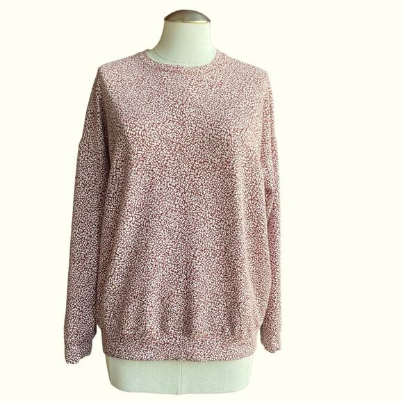 Women's Athleta Red Leopard Print Oversize Scoop Neck Pullover Sweatshirt Small - Picture 1 of 9
